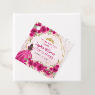 Étiquettes Cadeau Magenta Rose or Floral Princesse Tiara Merci