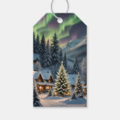 Étiquettes-cadeau Magical Christmas, mountain village, polar lights (Devant)