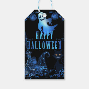 Étiquettes-cadeau Magique Joyeux Halloween Fête Lumineuse Bleu Noir