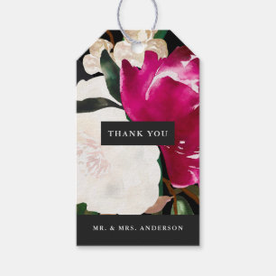 Étiquettes-cadeau Magnolia peint sur noir MERCI MARIAGE