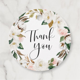 Étiquettes Cadeau Magnolias et Merci de Mariage de couronne de coton