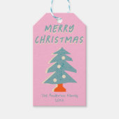Étiquettes-cadeau Main dessinée Bleu Vert sapin de Noël Funky (Devant)