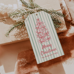 Étiquettes-cadeau Main dessinée Green Red Pink Bows Tree Noël