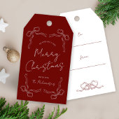 Étiquettes-cadeau Main tiré Bow rouge Whimsical cadeau de Noël uniqu