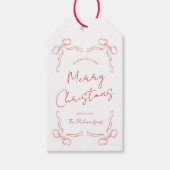 Étiquettes-cadeau Main tiré Bow rouge Whimsical unique Noël (Devant)