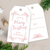 Étiquettes-cadeau Main tiré Bow rouge Whimsical unique Noël