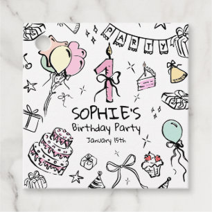 Étiquettes Cadeau Main tirée 1er anniversaire
