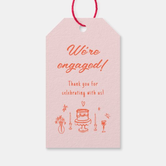 Étiquettes-cadeau Main Tirée Quirky Fun Retro Engagement Party (Dos)