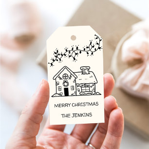 Étiquettes-cadeau Maison en pain d'épice dessinée drôle fête de Noël