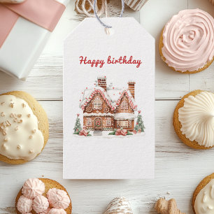 Étiquettes-cadeau Maison en pain d'épice fantaisiste pour un anniver