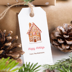 Étiquettes-cadeau Maison en pain d'épices Joyeuses vacances Noël