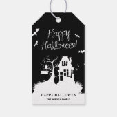 Étiquettes-cadeau Maison hantée noire et blanche Fête d'Halloween (Dos)