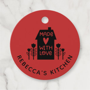 Étiquettes Cadeau Maison rouge faite avec amour