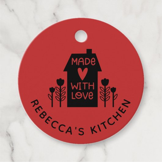 Étiquettes Cadeau Maison rouge faite avec amour (Devant)