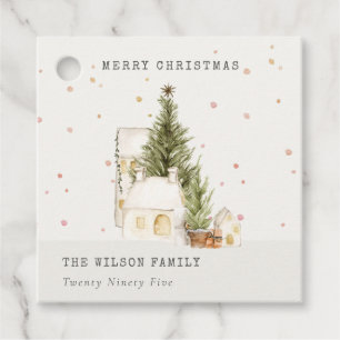 Étiquettes Cadeau Maisons de Neige Blanche Photo voeux Noël