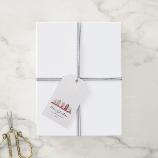 Étiquettes-cadeau Maisons de Noël traditionnelles (Avec de la ficelle)