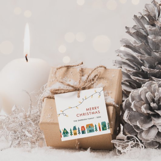 Étiquettes Cadeau Maisons Rétro de Noël