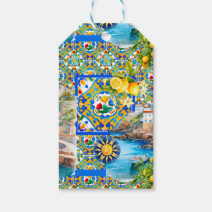Étiquettes-cadeau Majolica, citron, carreaux siciliens,