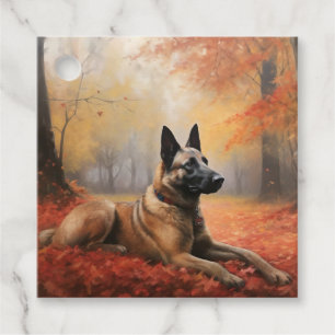 Étiquettes Cadeau Malinois belge dans les feuilles d'automne Inspire