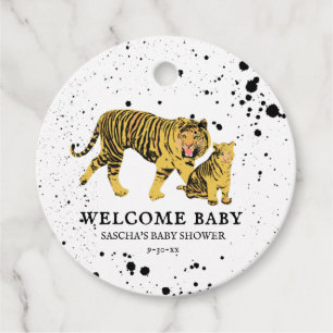Étiquettes Cadeau Mama Tiger Peinture Splatter Baby shower neutre