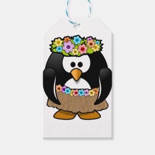 Étiquettes-cadeau Manchot Hawaïen Avec des fleurs et jupe en herbe