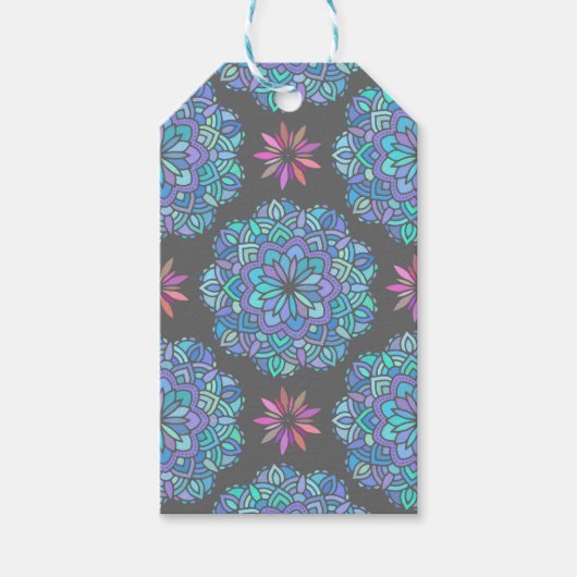 Étiquettes-cadeau Mandala de fleur bleue (Devant)
