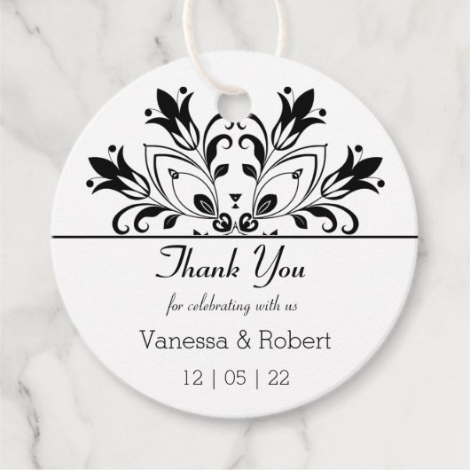 Étiquettes Cadeau Mandala Floral Noir (Devant)