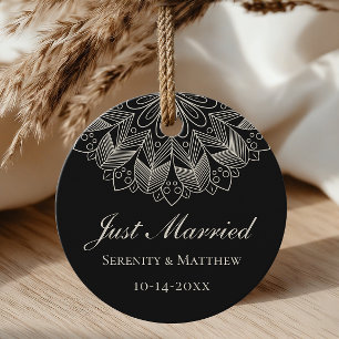 Étiquettes Cadeau Mandala indien boho noir mariage