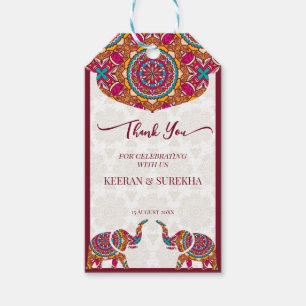 Étiquettes-cadeau Mandala rangoli faveur de mariage d'éléphants