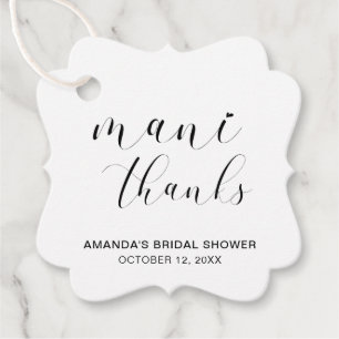 Étiquettes Cadeau Mani Merci Typographie Noir Blanc Shower de Mariag