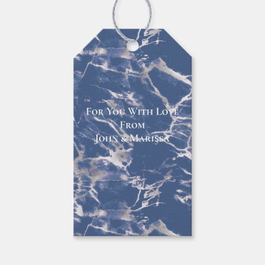 Étiquettes-cadeau Marbre argenté bleu (Devant)