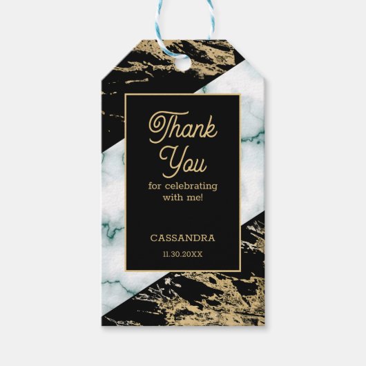 Étiquettes-cadeau Marbre blanc Chic Gold Paint Texture Anniversaire (Devant)