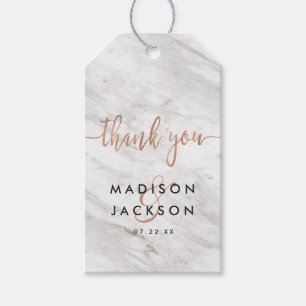 Étiquettes-cadeau Marbre blanc et Rose Mariage or Merci