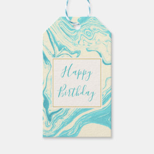 Étiquettes-cadeau Marbre cool design en Turquoise et Crème Anniversa