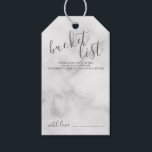 Étiquettes-cadeau Marbre de la liste des compartiments Mariages de s<br><div class="desc">Ajoutez une touche personnelle à votre mariage avec une carte de liste de codes de mariage de script moderne. Cette carte comporte le titre "liste de bucket" en gris style de police de script moderne et des détails en gris moderne sans serif style de police sur arrière - plan blanc....</div>