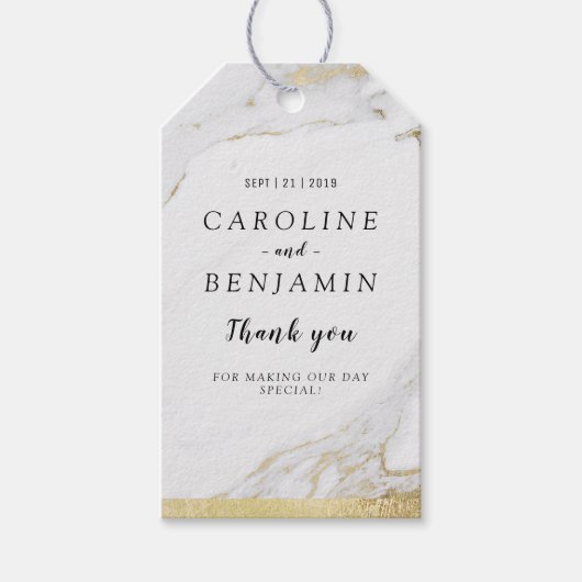 Étiquettes-cadeau Marbre d'or Faux luxe mariage moderne merci (Devant)