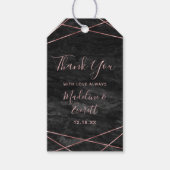 Étiquettes-cadeau Marbre noir Rose Gold Lines Geo Mariage Merci (Devant)