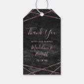 Étiquettes-cadeau Marbre noir Rose Gold Lines Geo Mariage Merci (Dos)