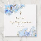 Étiquettes Cadeau marbre rose bleue Première communion sainte (Devant)