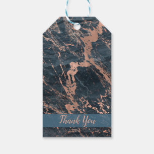 Étiquettes-cadeau Marbre Rustique Bleu Brumeux et Rose Gold Rose Gla