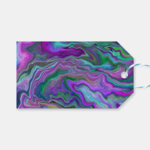 Étiquettes-cadeau Marbre violet, vert et bleu Fluid Art