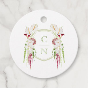 Étiquettes Cadeau Mariage à Blason de Monogramme Floral en Cascade