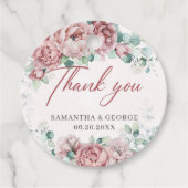 Étiquettes Cadeau Mariage à cadre d'or d'eucalyptus rose (Devant)