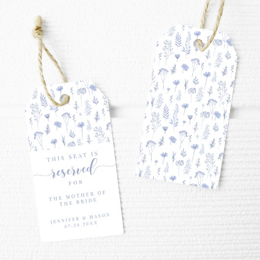Étiquettes-cadeau Mariage à fleurs bleues Place Siège Balises de fav