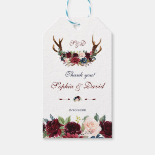 Étiquettes-cadeau Mariage à fleurs florales bleu de la marine Merlot