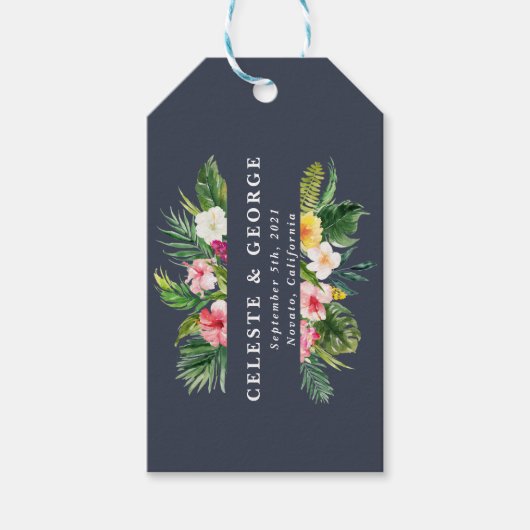 Étiquettes-cadeau mariage à fleurs tropicales (Devant)