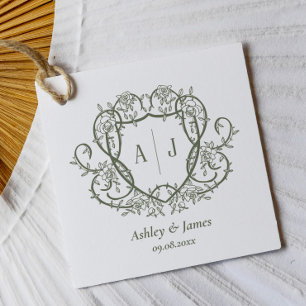 Étiquettes Cadeau Mariage à la Crête de Monogramme de Sauge de Rose