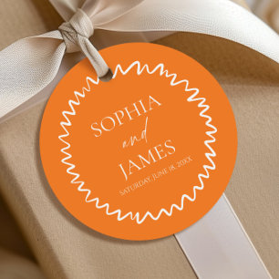Étiquettes Cadeau Mariage à la frontière ondulée Citrus Orange Fanta