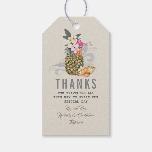 Étiquettes-cadeau Mariage à la plage d'ananas tropical (Devant)