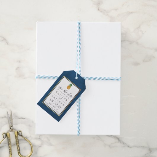 Étiquettes-cadeau Mariage À L'Ananas Tropical Enregistrer La Date Ba (Avec de laficelle)